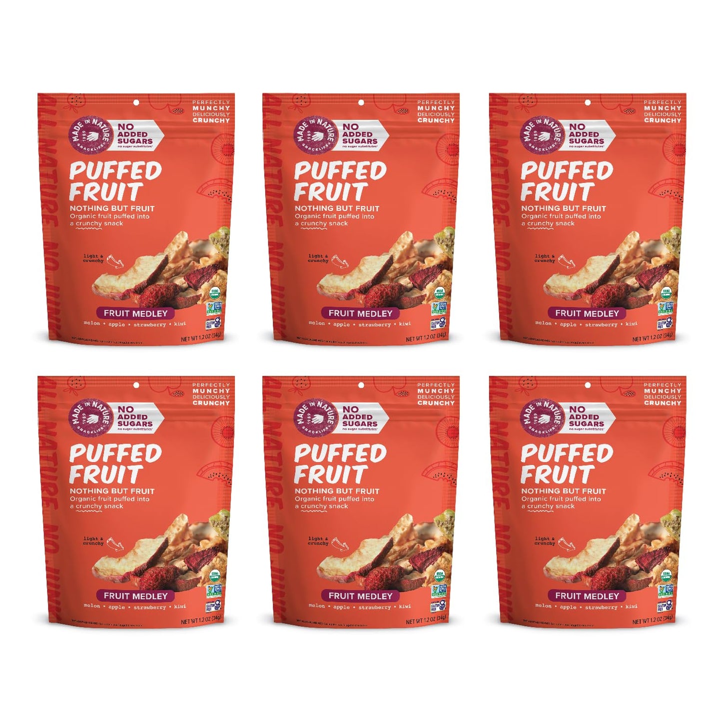 Made In Nature - Organic Puffed Fruit Medley, 1.2 oz (Pack of 6) - Gluten-Free Snack