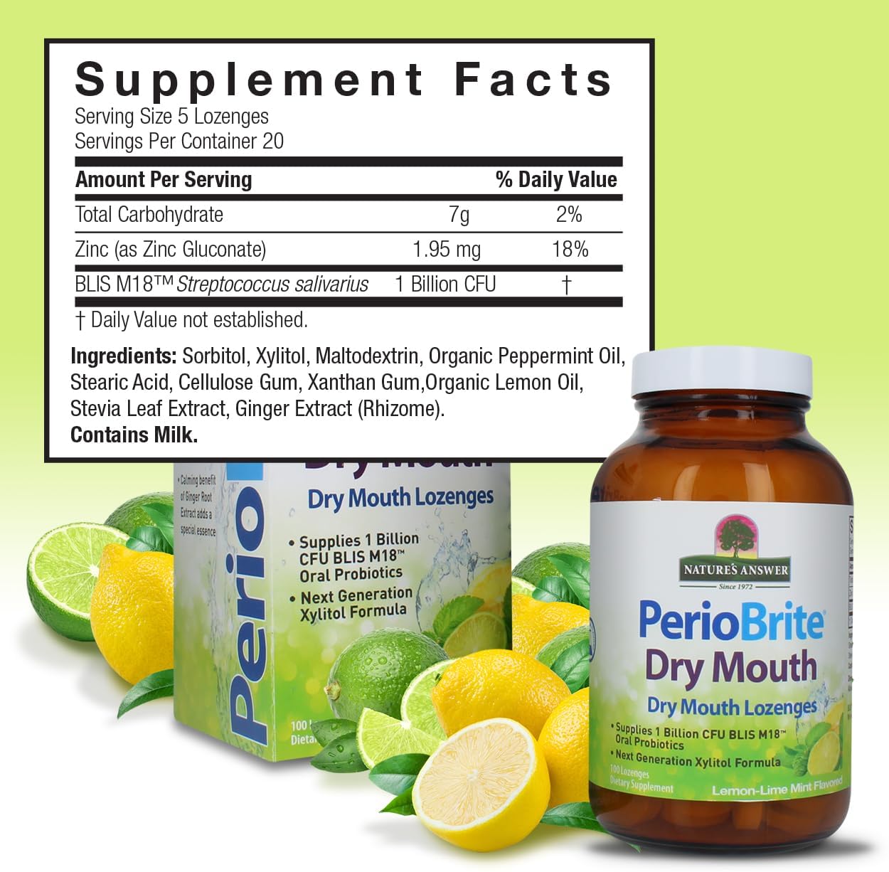 Nature's Answer PerioBrite Dry Mouth Lozenges, Lemon-Lime Mint, 100 Ct