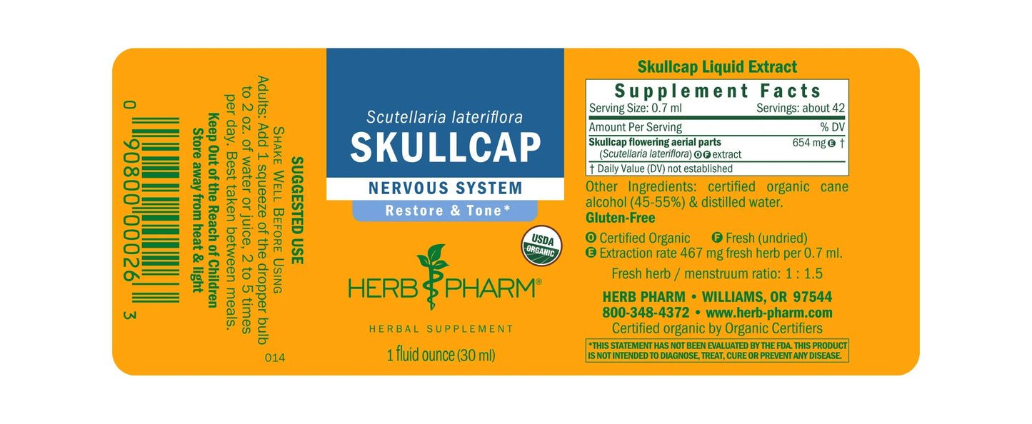 Herb Pharm Skullcap Extract - Nervous System Support - 1 Fl Oz