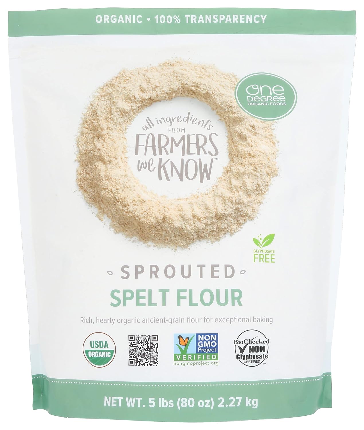 One Degree Organic Sprouted Spelt Flour, 80 oz, Case of 4