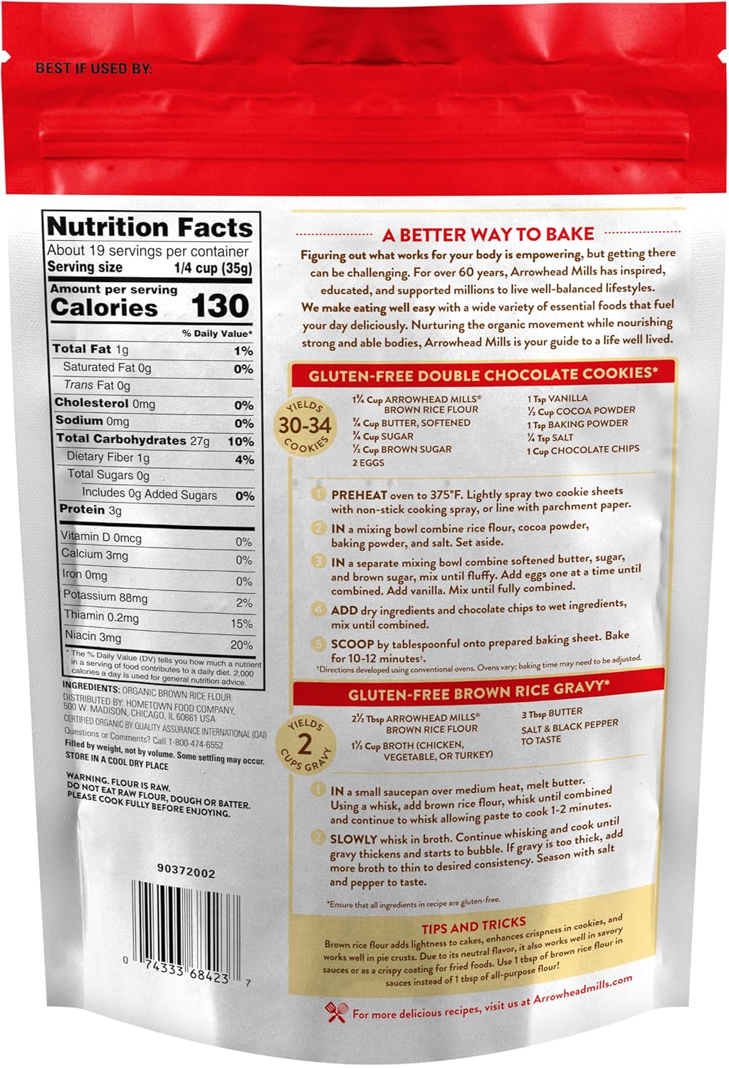 Arrowhead Mills Gluten-Free Organic Brown Rice Flour (Pack of 6 - 24 Oz.)