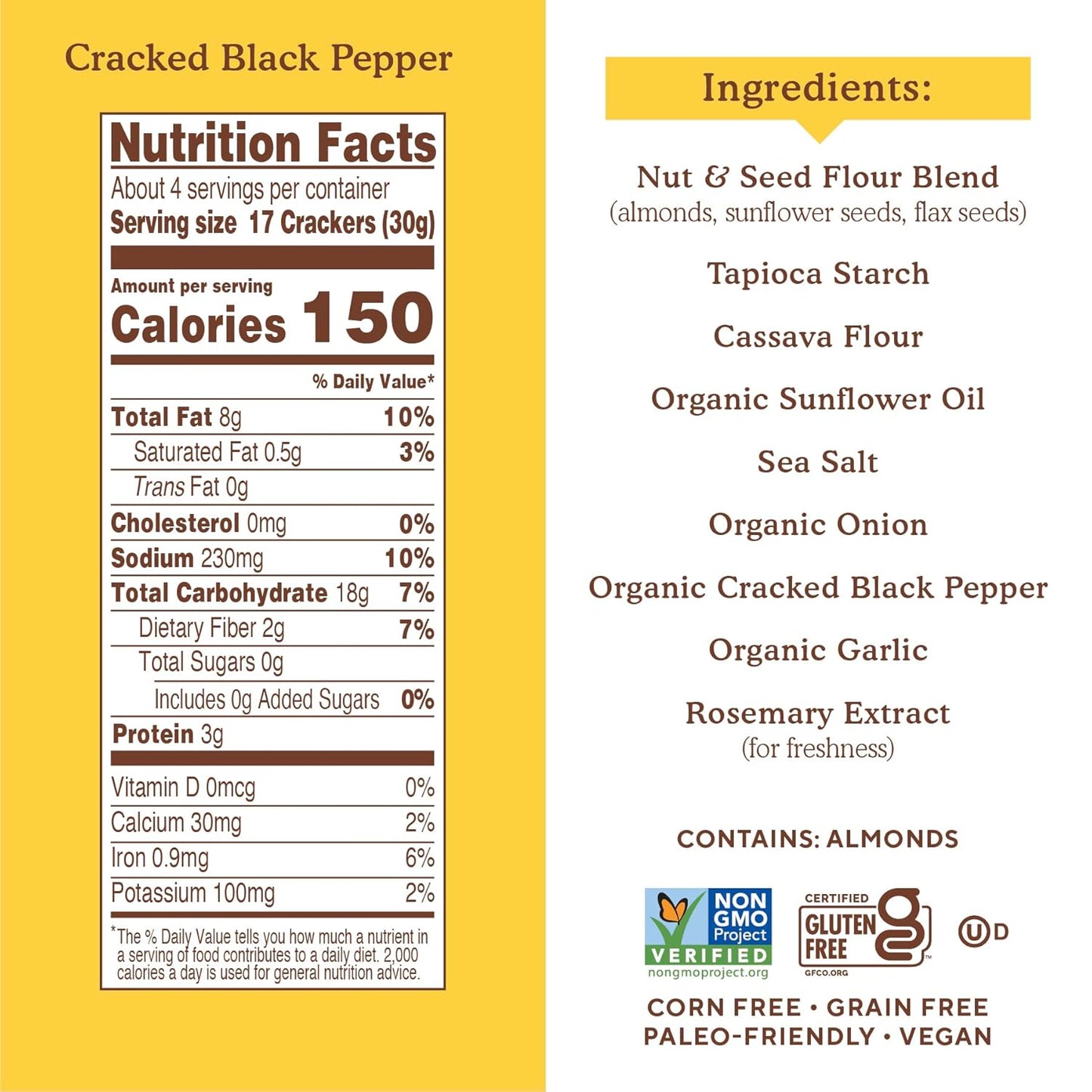 Simple Mills Cracked Black Pepper Almond Flour Crackers Case of 6 4.25 Oz