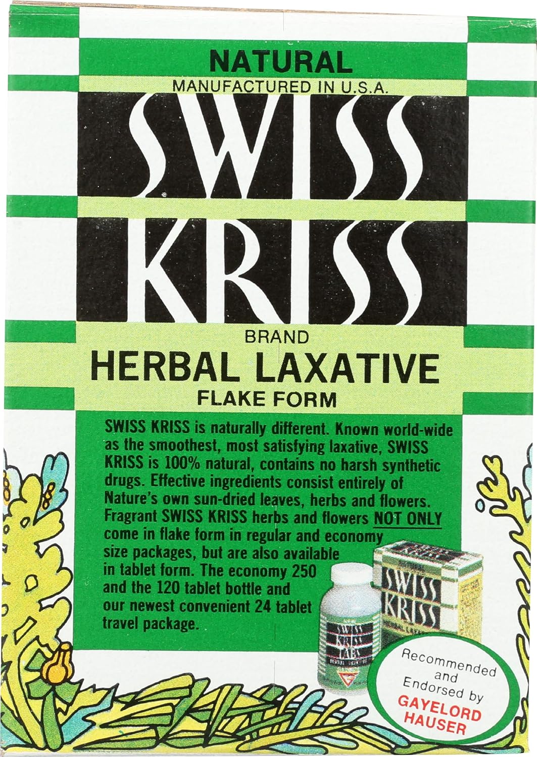 Swiss Kriss Herbal Laxative Flakes, Natural Senna Leaf Formula for Gentle Overnight Relief, 1.5 Oz
