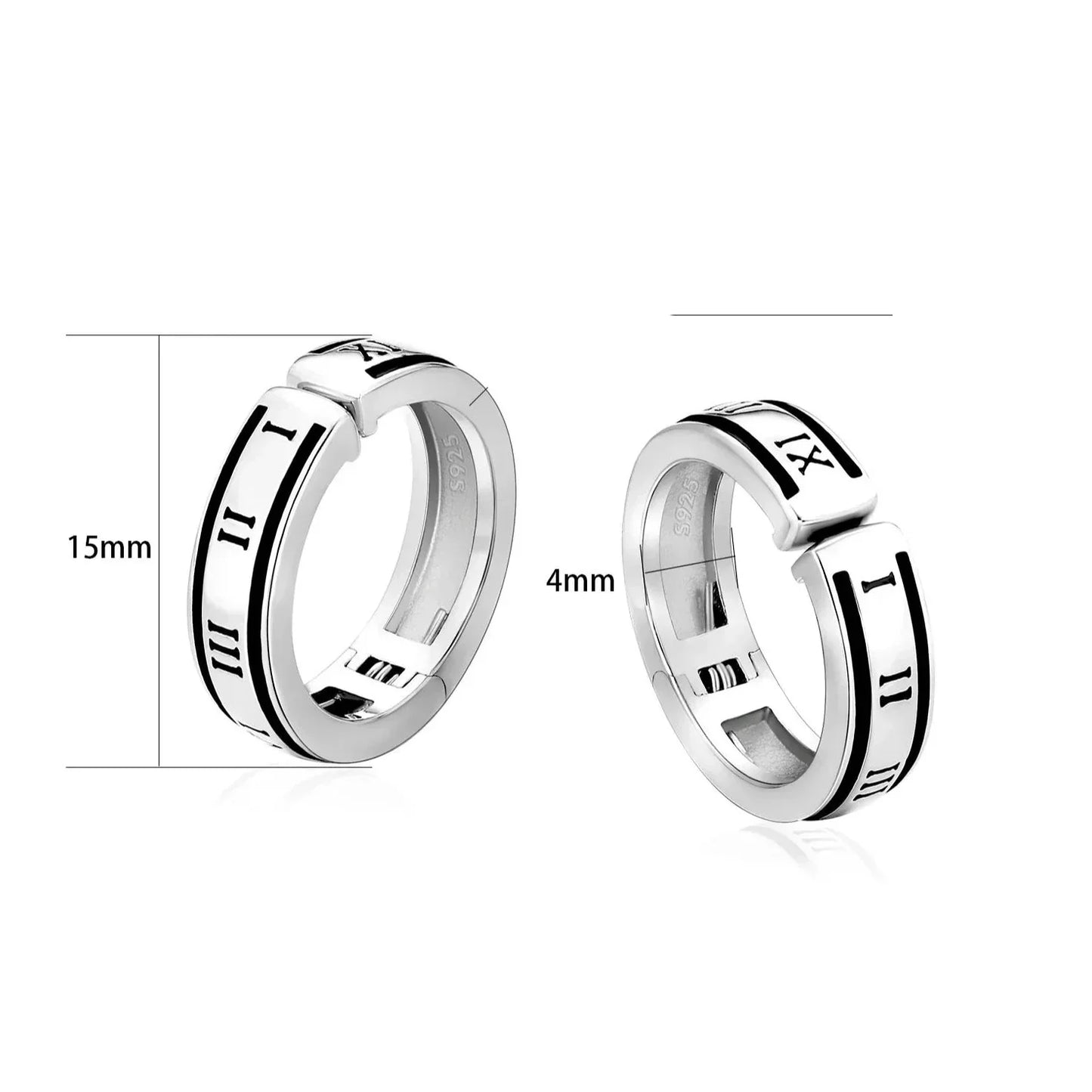 925 Sterling Silver Hoop Ear Cuff with Roman Numerals Printed in White Gold by Bling Proud | Urban Jewelry Online Store