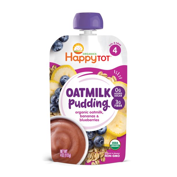 Happy Tot Pudd'n Bluby Oatmeal Milk Pouches (Pack of 16 - 4 Oz.)