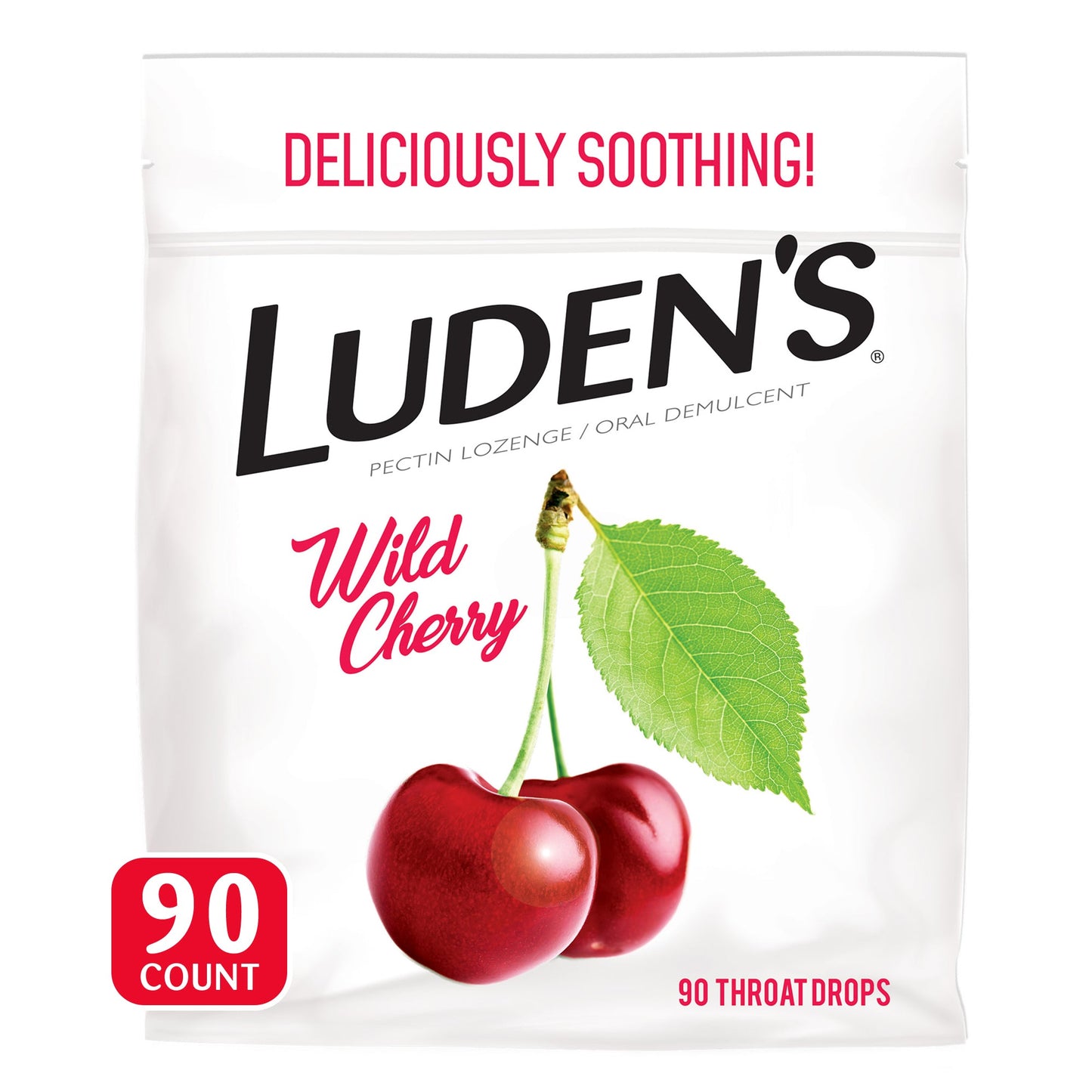 Luden's Deliciously Soothing Throat Drops, Wild Cherry Flavor, 2.8 mg Pectin, 90 Count