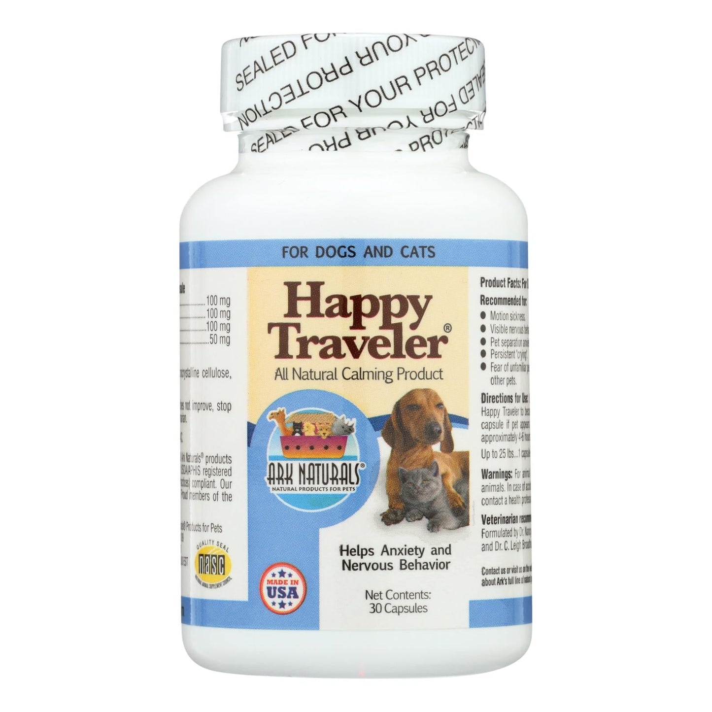 Ark Naturals Happy Traveler Calming Aid for Dogs and Cats - 30 Capsules