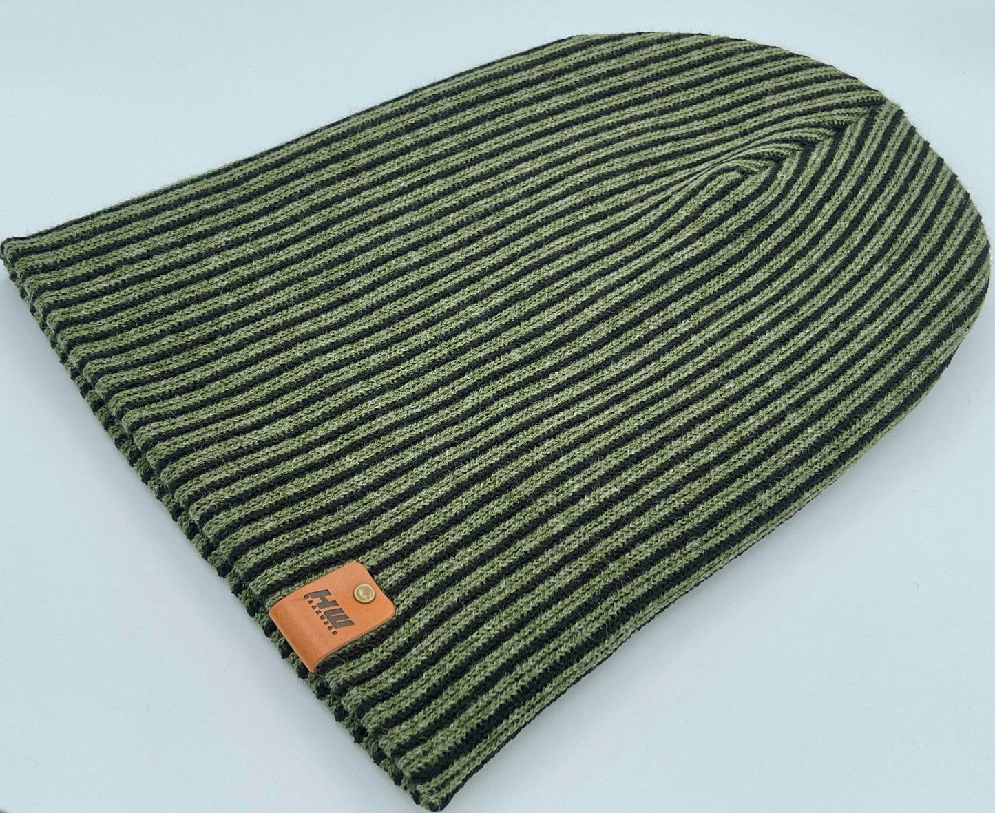 Haakwear Cuffed Wide Ribbed Striped Beanie, Contrast, Black and Green