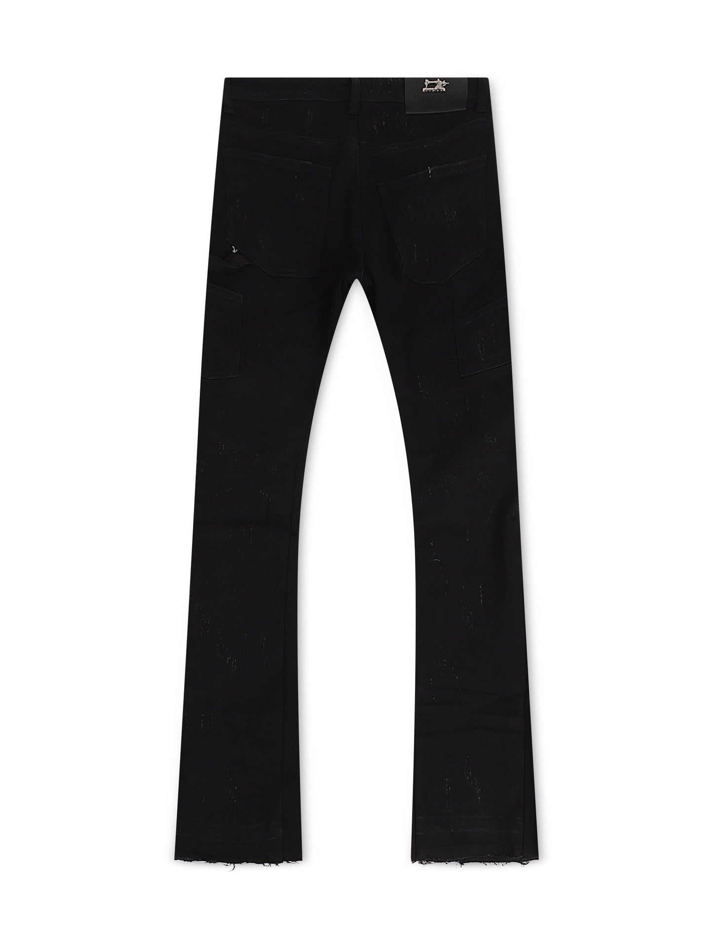 Damati Distressed Stacked Fit Stretch Jeans - Black Washed