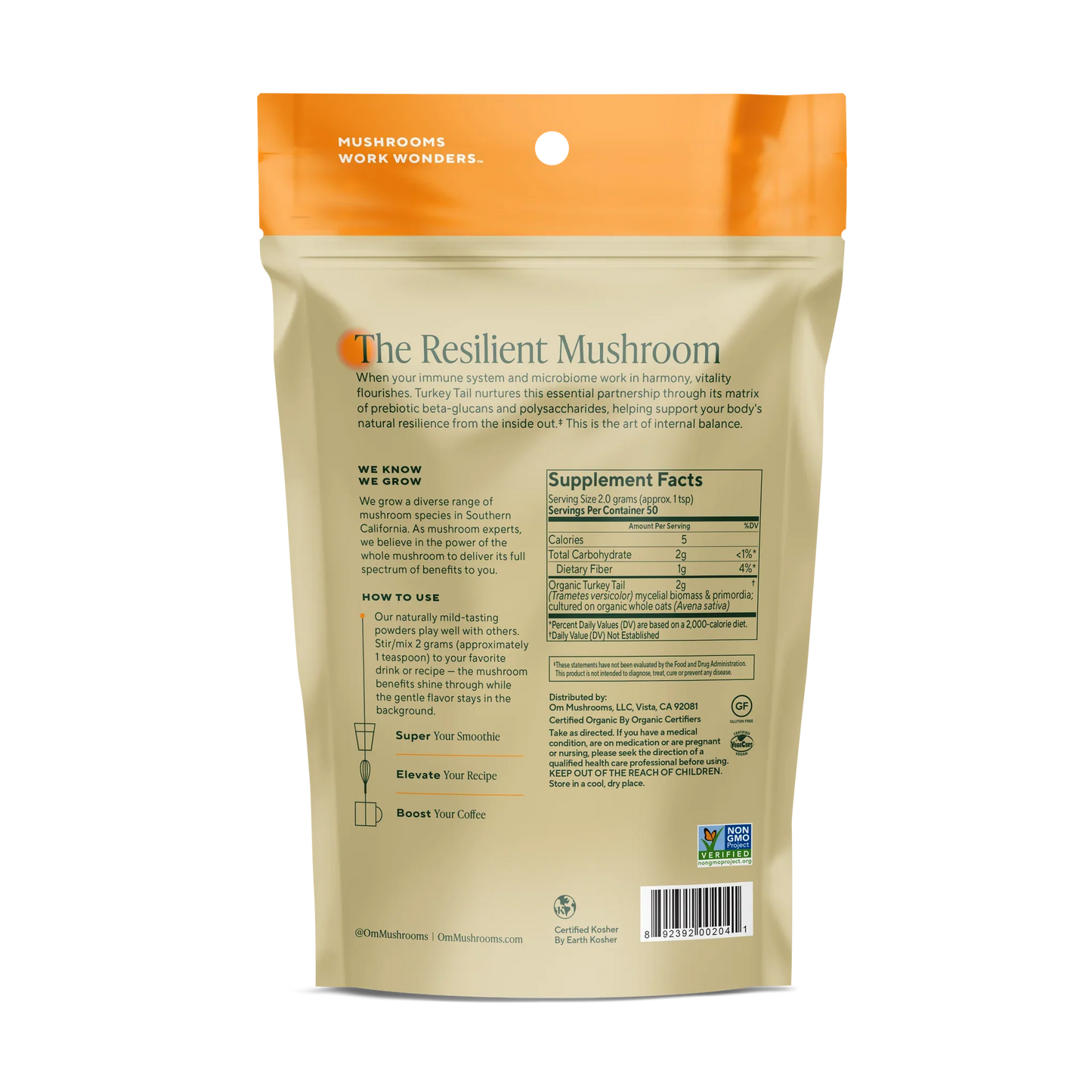 Om Organic Turkey Tail Mushroom Powder, 3.5 oz. (100g)