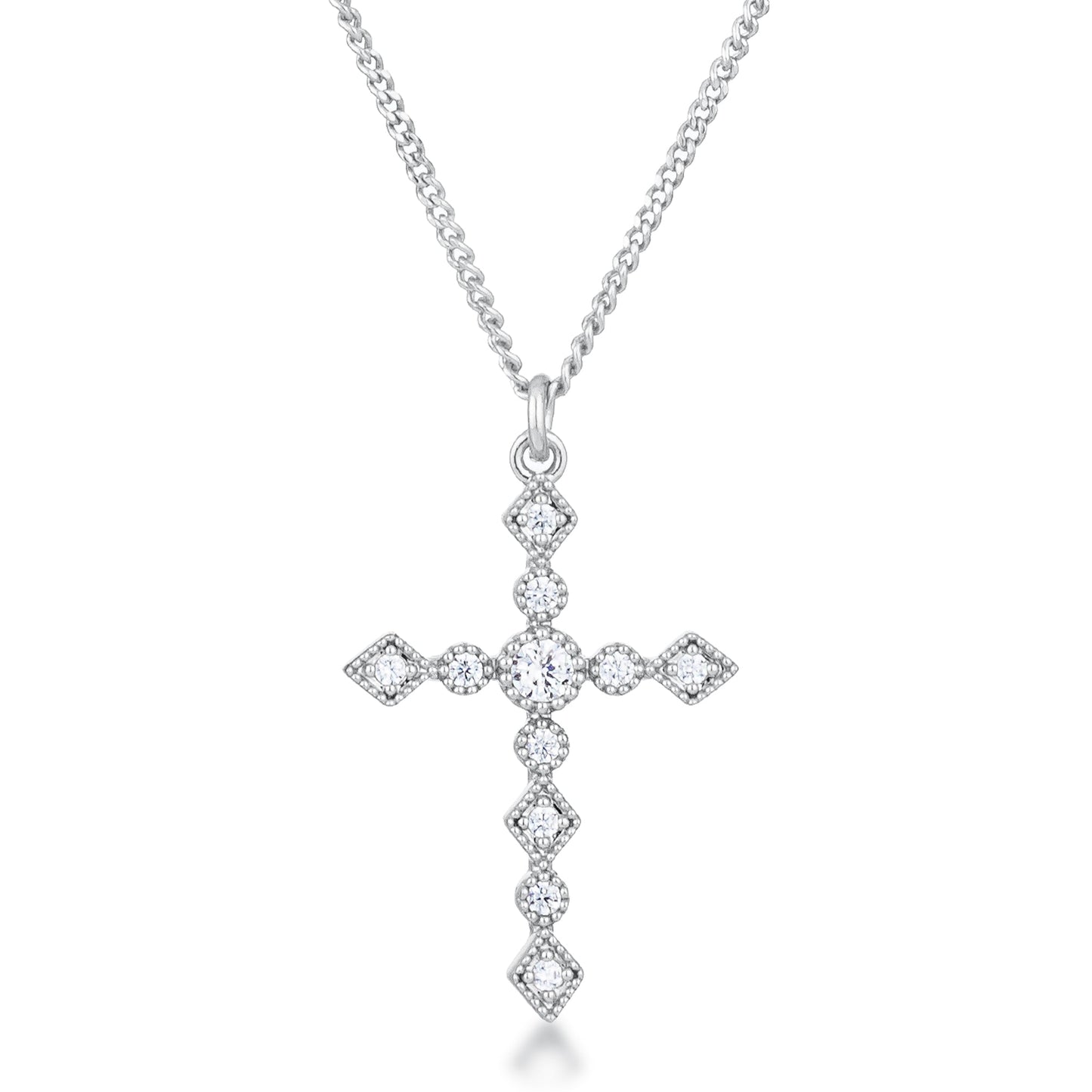 Dainty Art Deco Plated CZ Cross Pendant