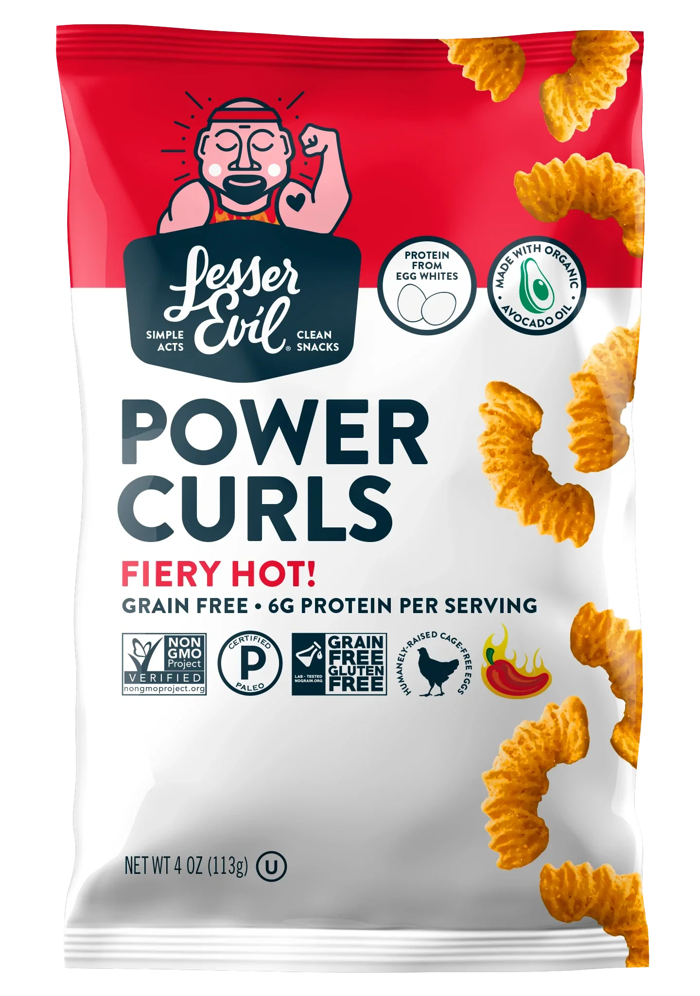 Bulk 9-Pack, Lesser Evil Power Curls Fiery Hot, (4 Oz. Each)