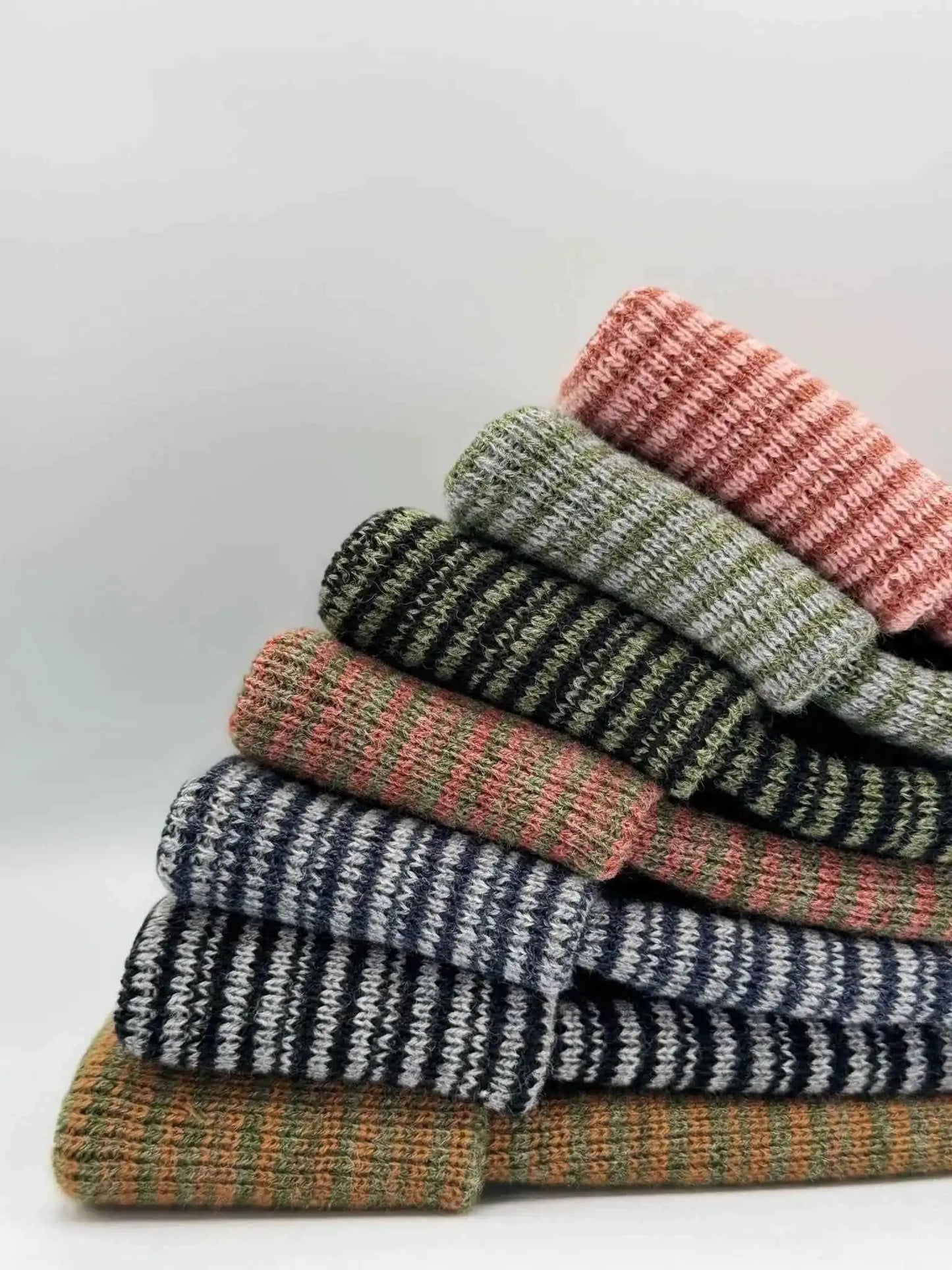 Patented H Stitch Contrast Cuffed Beanie, Gray and Denim Blue