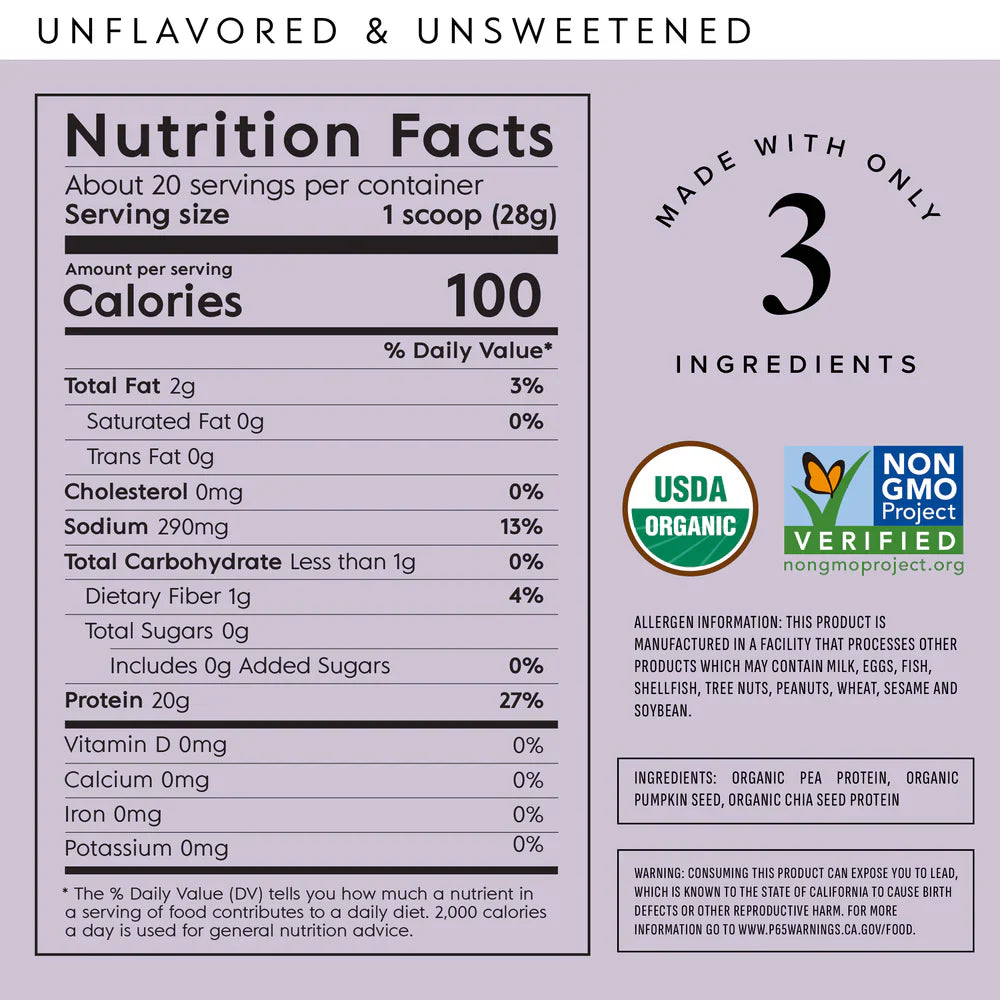 Truvani - Organic Plant Protein Powder, 19.75 oz - Unflavored Protein Source