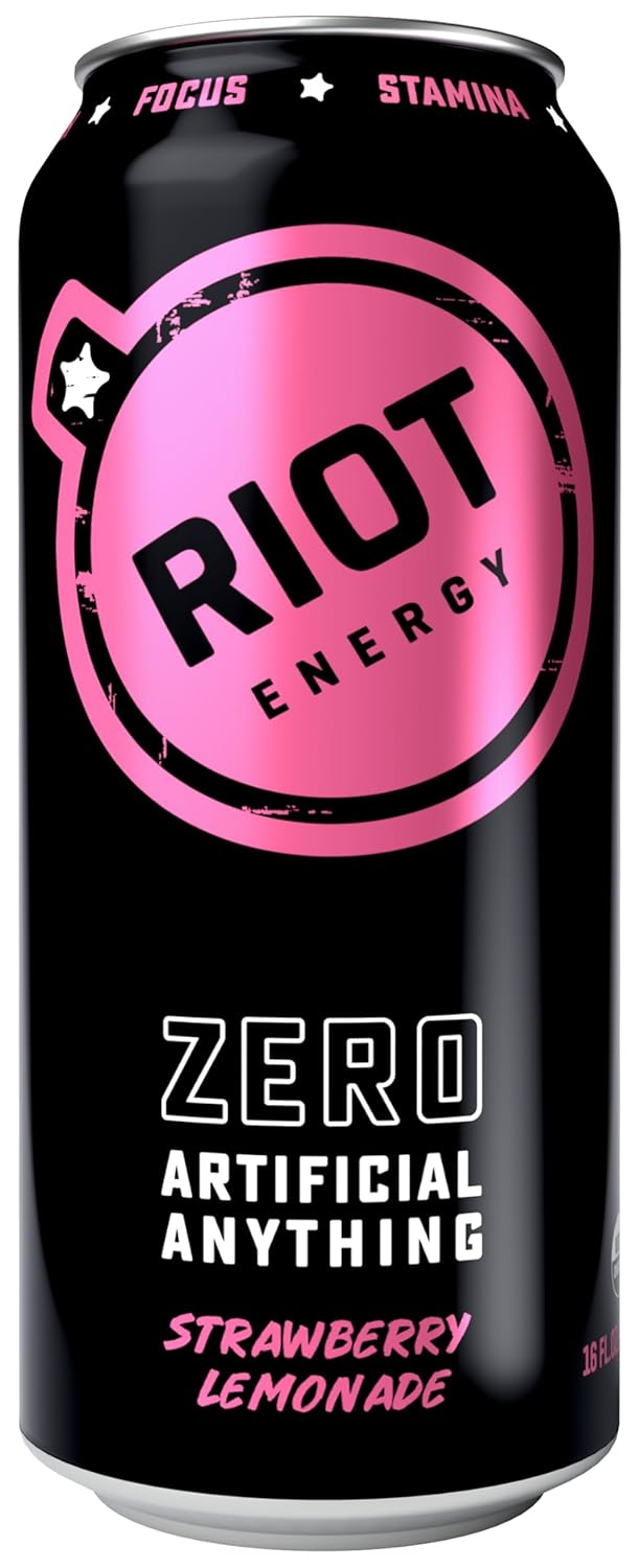 Riot Energy Drink - Strawberry Lemonade - 16 Fl Oz (12 Pack)