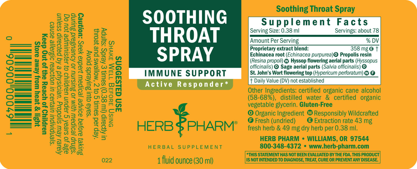 Herb Pharm Throat Spray - Soothes Sore Throats - 1 Fl Oz