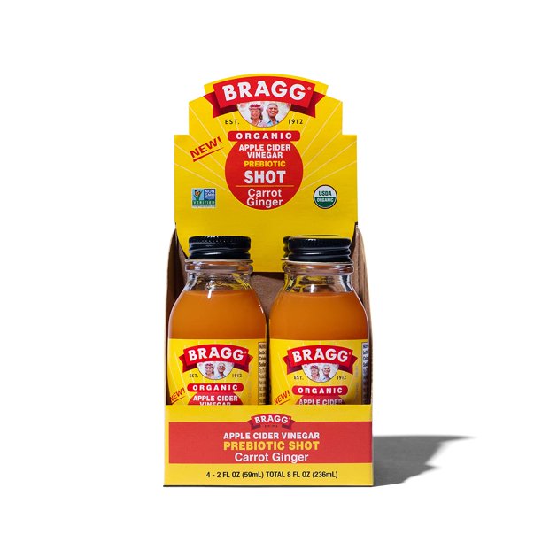 Bragg Organic Apple Cider Vinegar Shot with Carrot & Ginger (Pack of 4-2 Fl Oz)