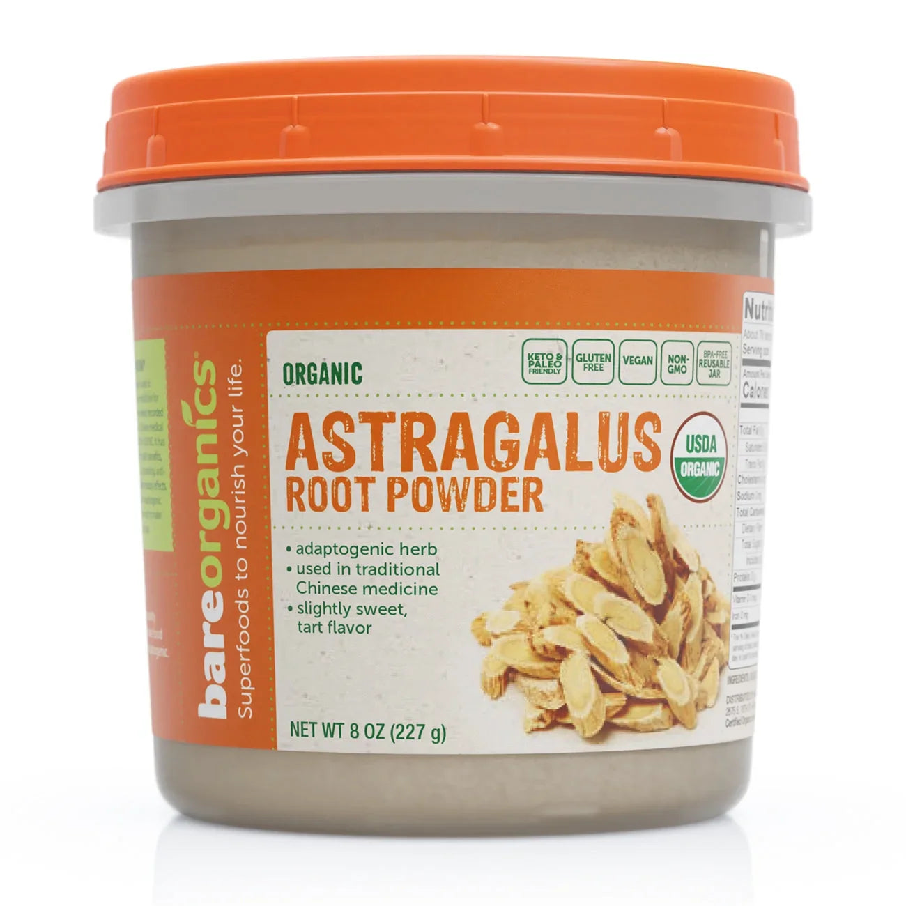 Bare Organics - Organic Astragalus Root Powder, 8 oz - Gluten-Free Supplement