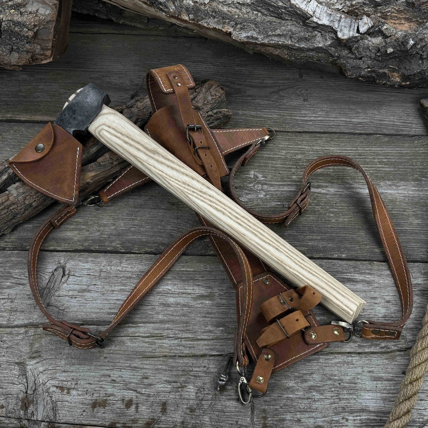 Hand-Forged Bushcraft Hatchet with Leather Back Sheath, 0.74 kg (1.63 lb)