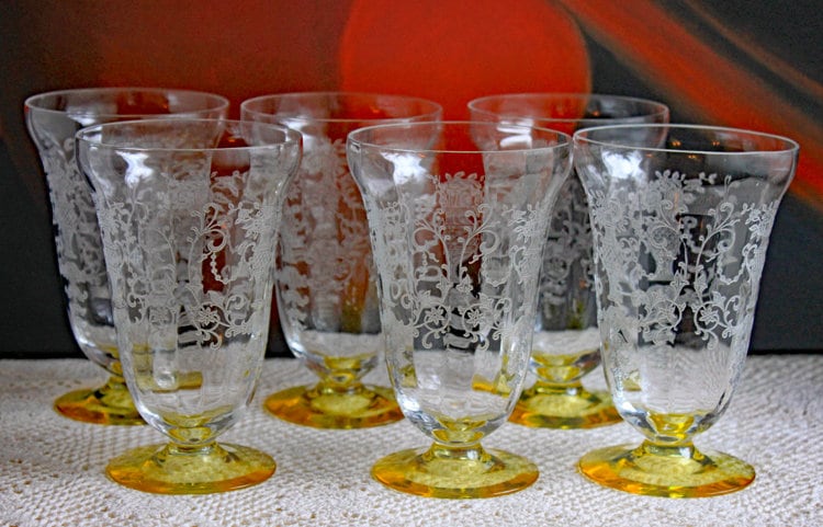 Vintage Fostoria Topaz Claret Glasses, Light Yellow Stemware, Set of Two