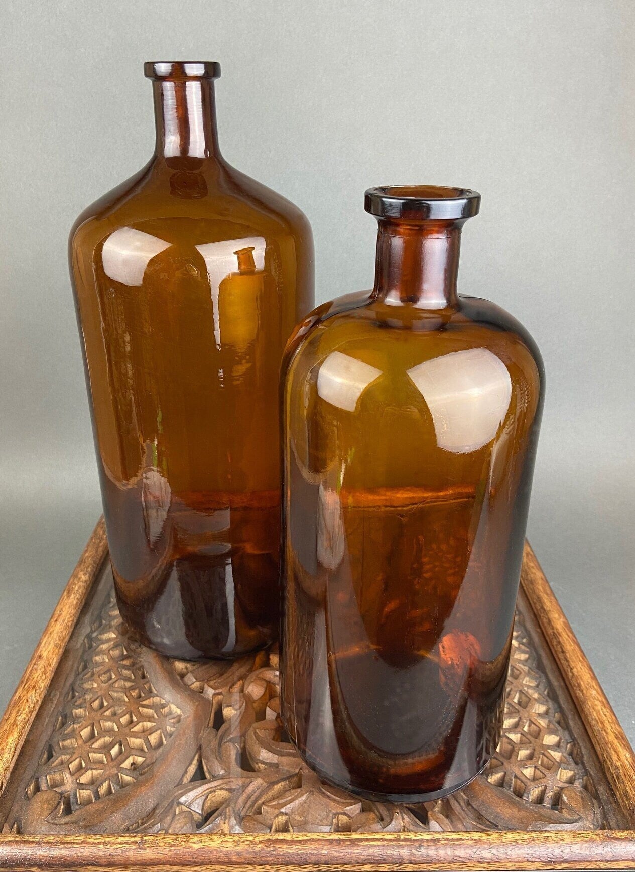 Vintage Extra Large Amber Duraglas Apothecary Bottle, Owens Alton