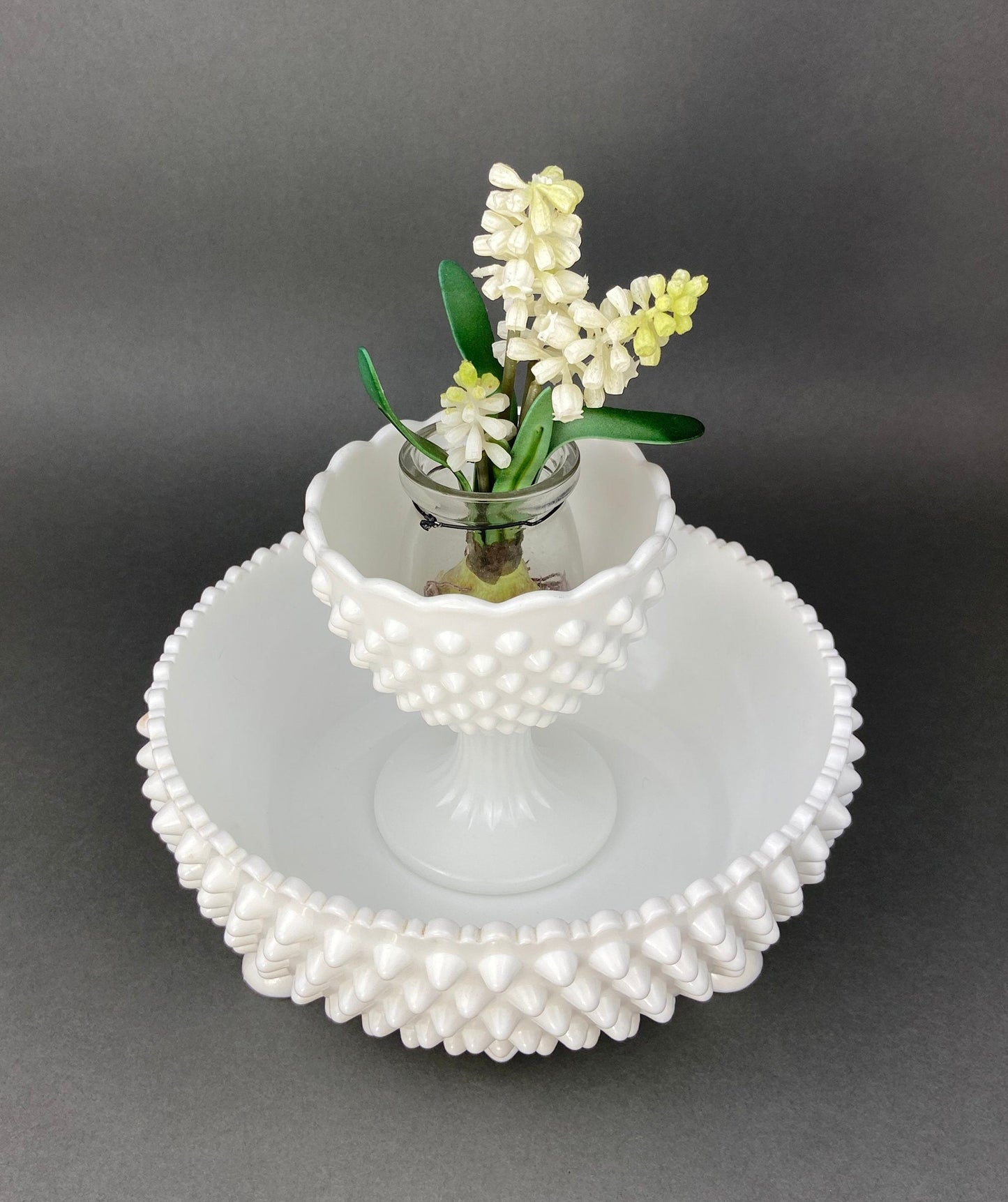 Vintage Milk Glass Bowl, Reticulated Lace Rim, White Table Centerpiece