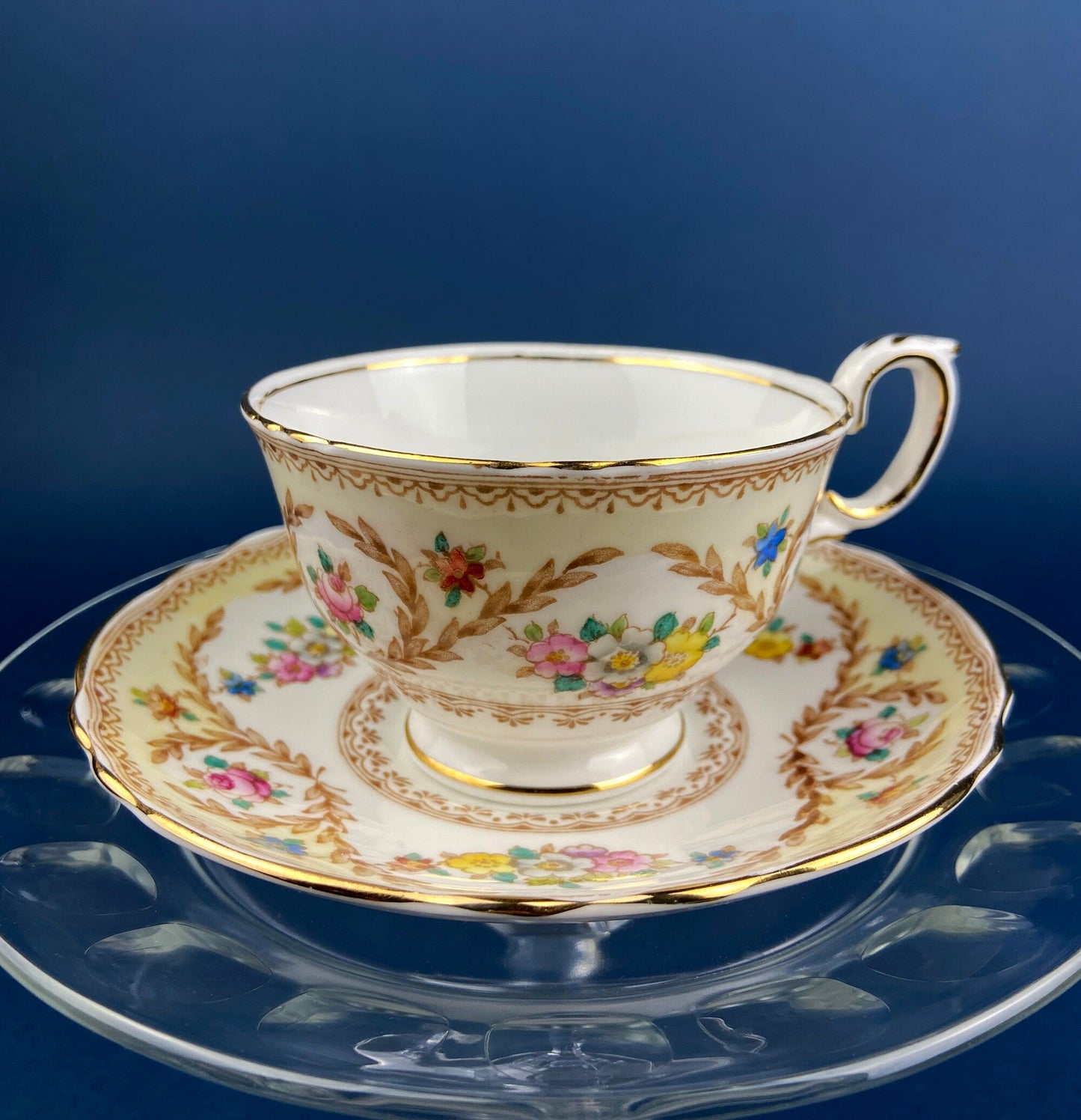 Vintage Colclough Fine Bone China Tea Cup and Saucer, Hand Painted Pastoral Scene