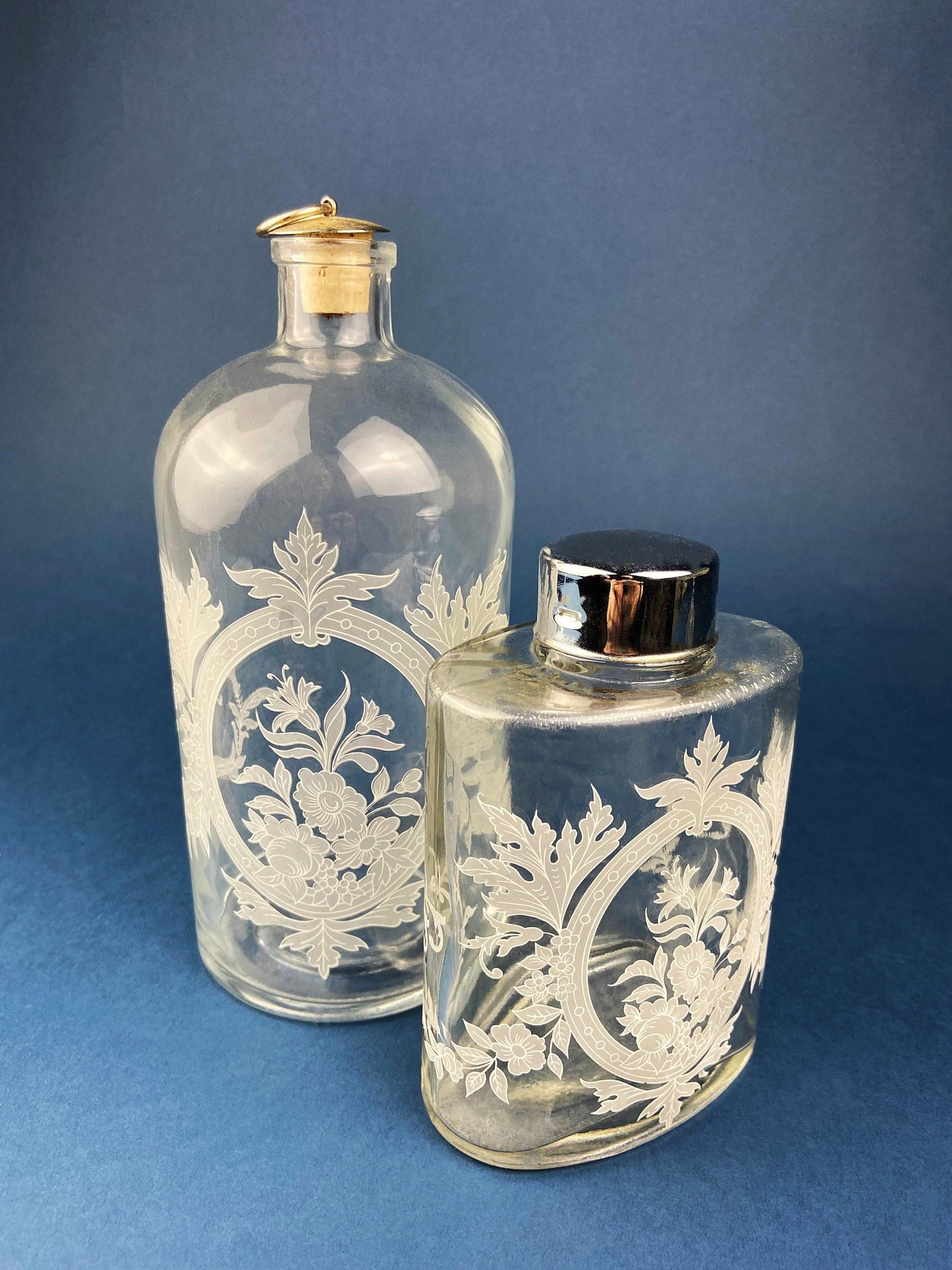Antique Apothecary Perfume Bottles. Set of 2 Victorian Rose Water Bottles. Beautifully Detailed Collectible Bottles. Vintage Gifts.