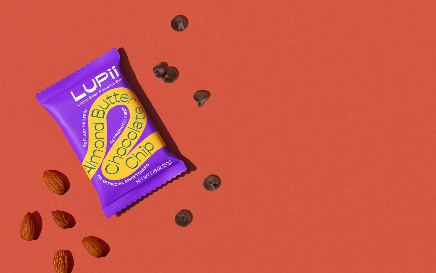 Lupii Almond Butter Chocolate Chip Bars (Pack of 12), 1.76 Oz
