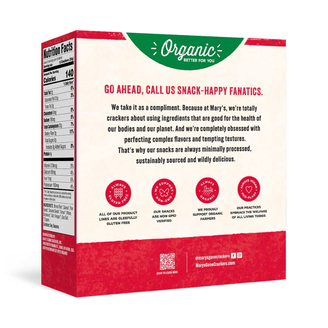 Mary's Gone Crackers Original Seed Crackers - Case of 6 Boxes (4 oz Each) Organic Gluten-Free