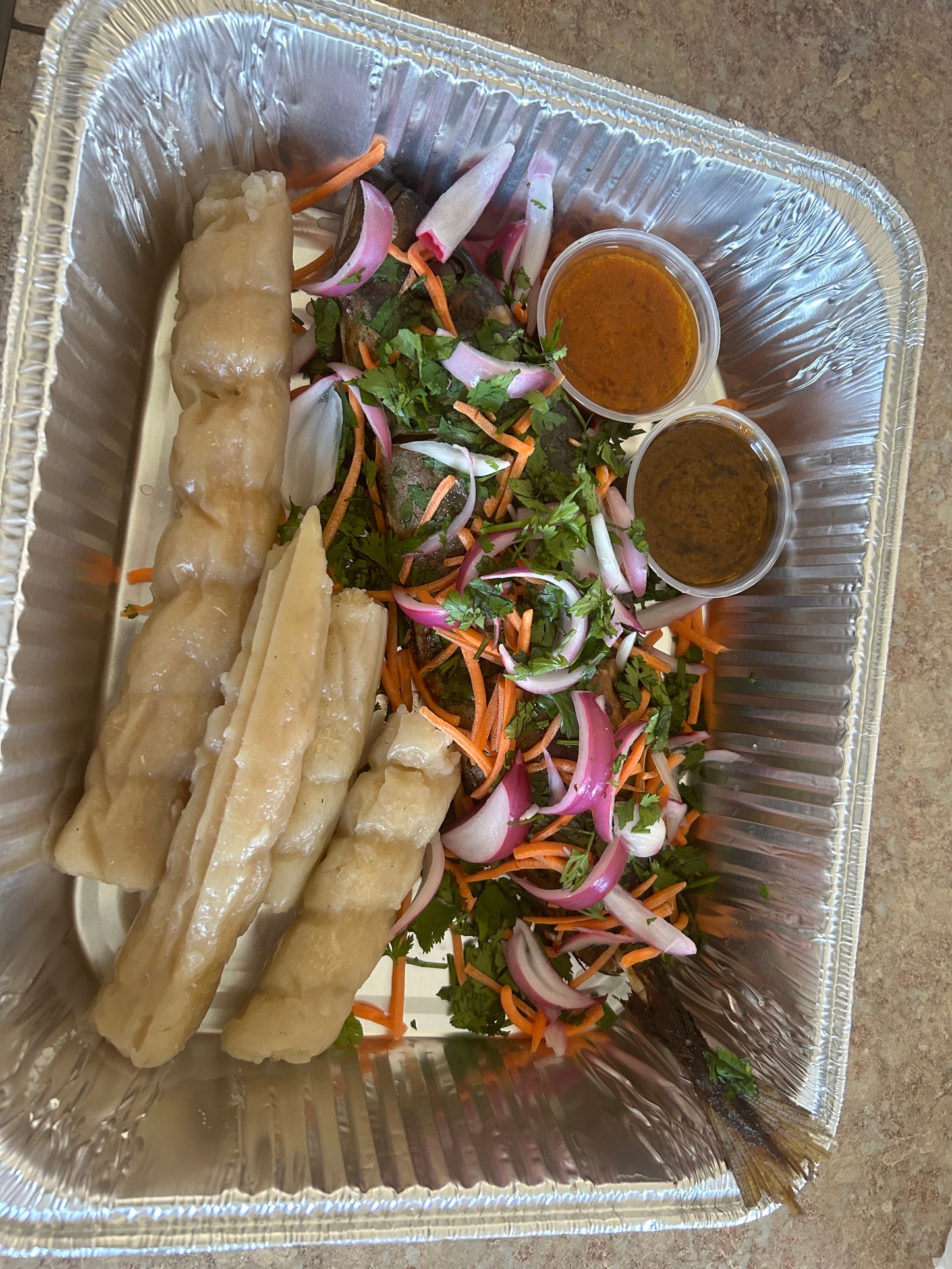 Makerel with Bobolo(Cassava Sticks)