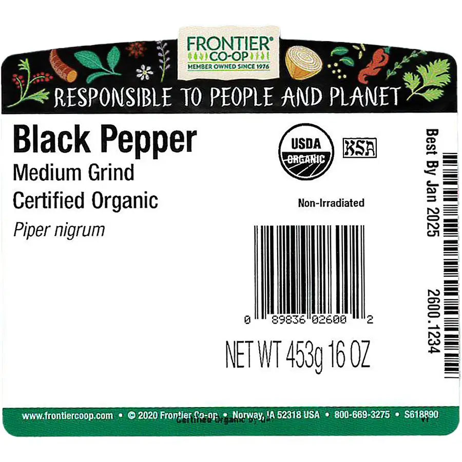 Frontier Co-Op - Black Pepper, Medium Grind, 30 Mesh Dustless, 1 Lb