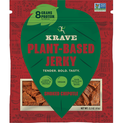Krave Smoked Chipotle Plant Jerky - 8 Pack of 2.2 Oz Vegan Jerky