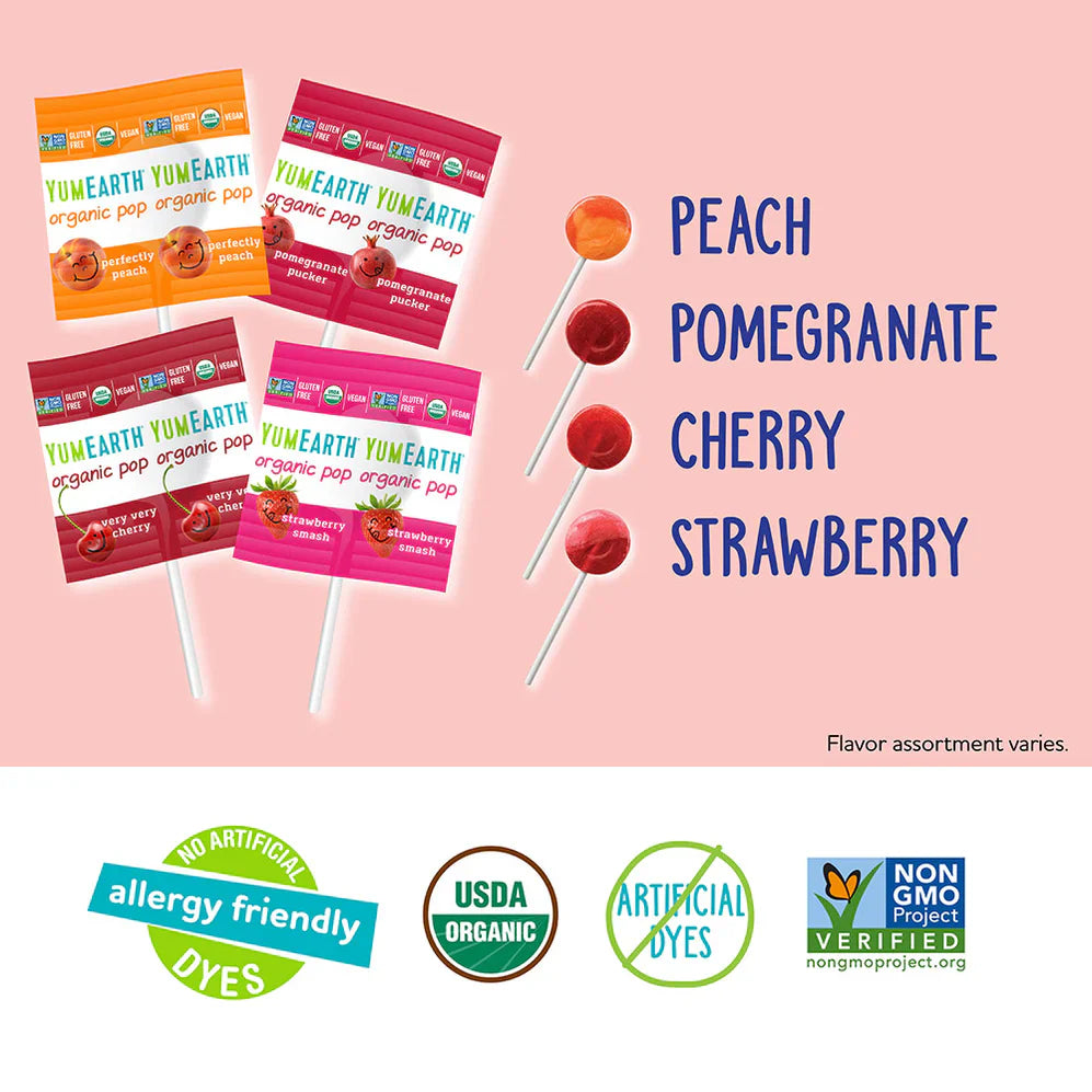 YumEarth Organic Lollipops, Assorted Fruit Flavors, Case of 6, 3 Oz – USDA Certified Organic Candy