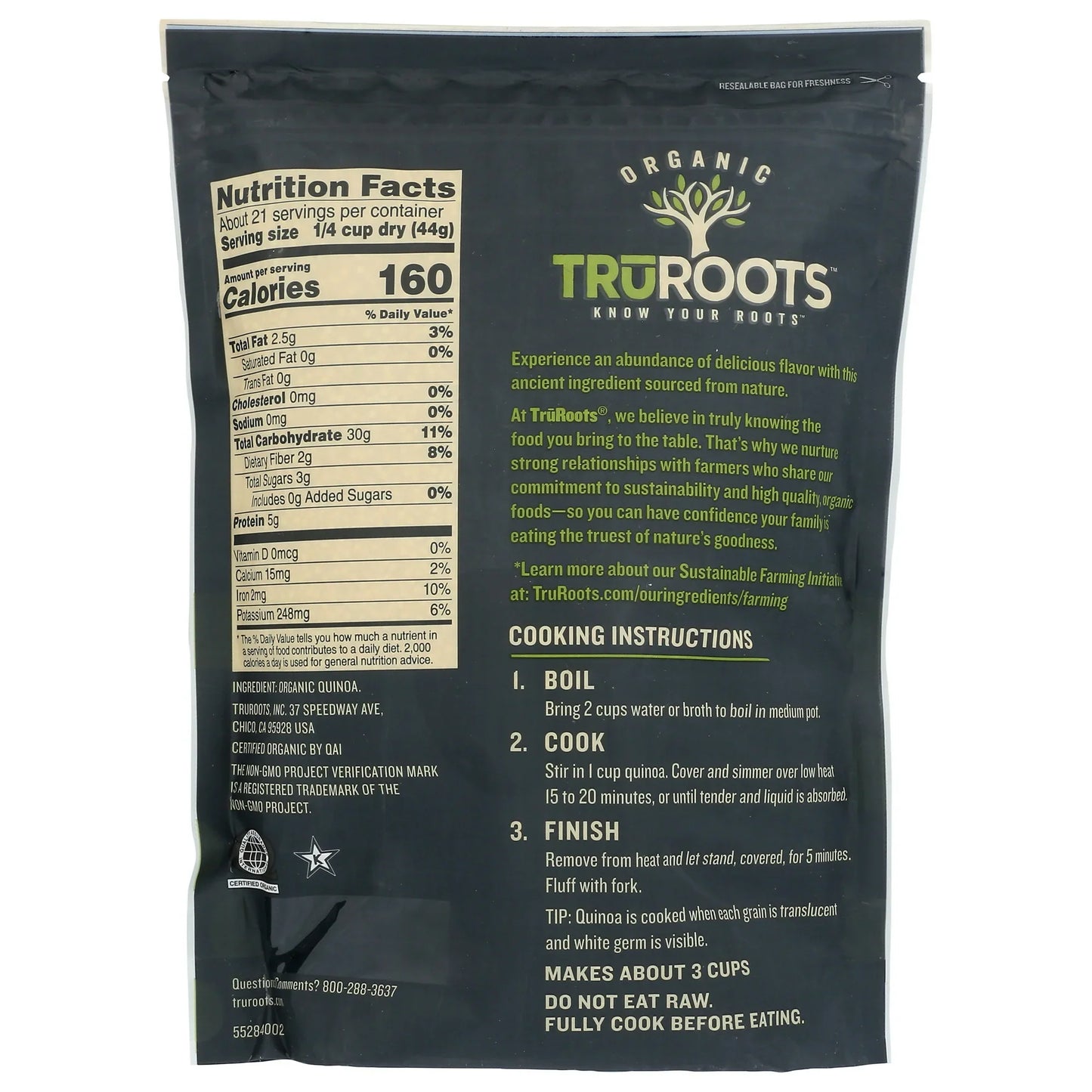 Truroots Organic Whole Grain Quinoa, 32 Oz Bags, Pack of 6