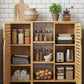 Bamboo 4 Tier Floor Cabinet with Doors, Freestanding Storage