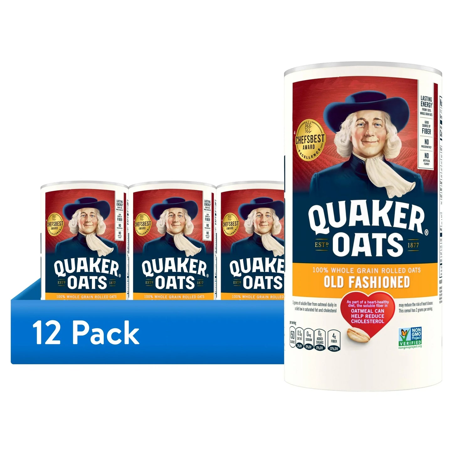 Quaker Old Fashioned Oats - 100% Whole Grain, Case of 12 (18 oz Each)