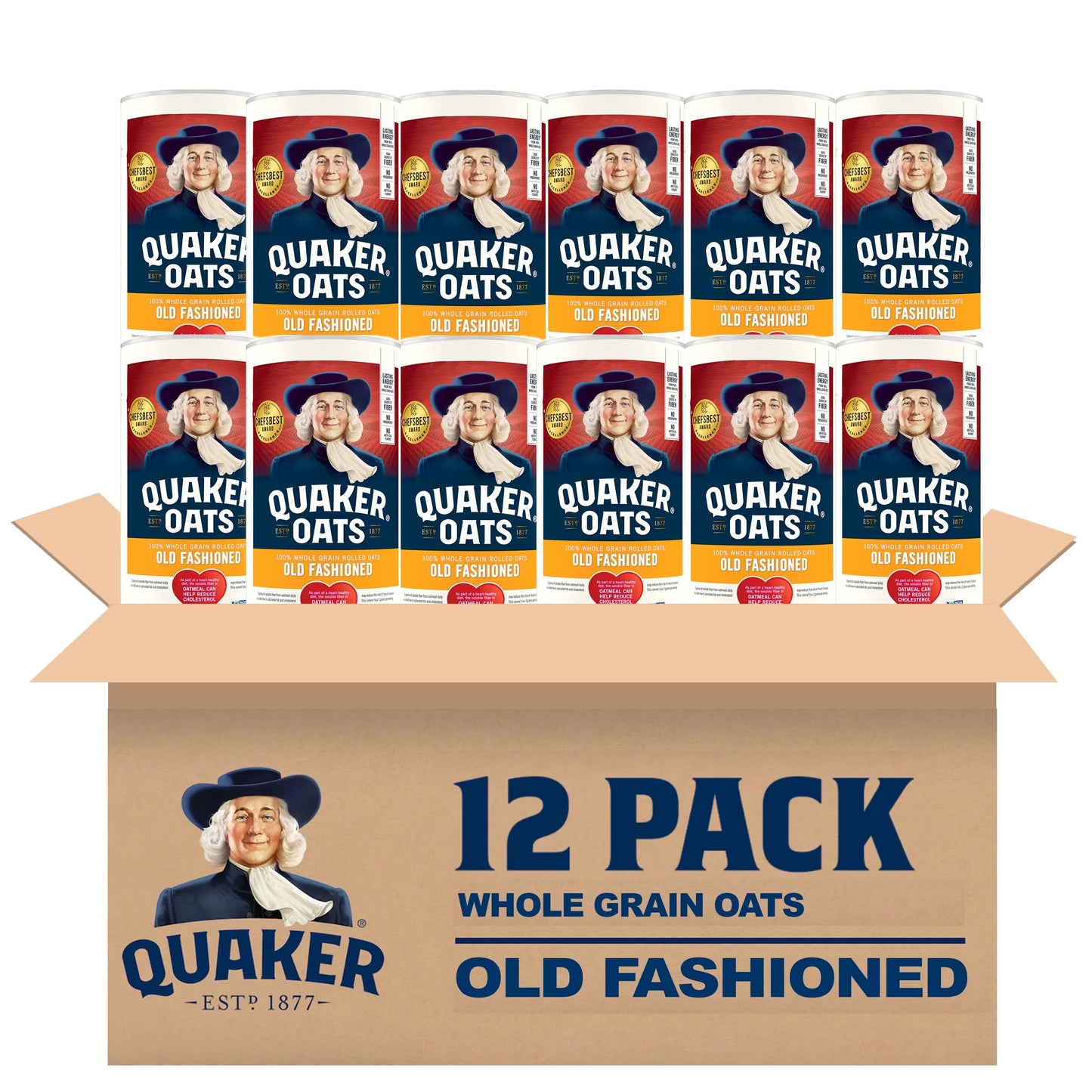 Quaker Old Fashioned Oats - 100% Whole Grain, Case of 12 (18 oz Each)