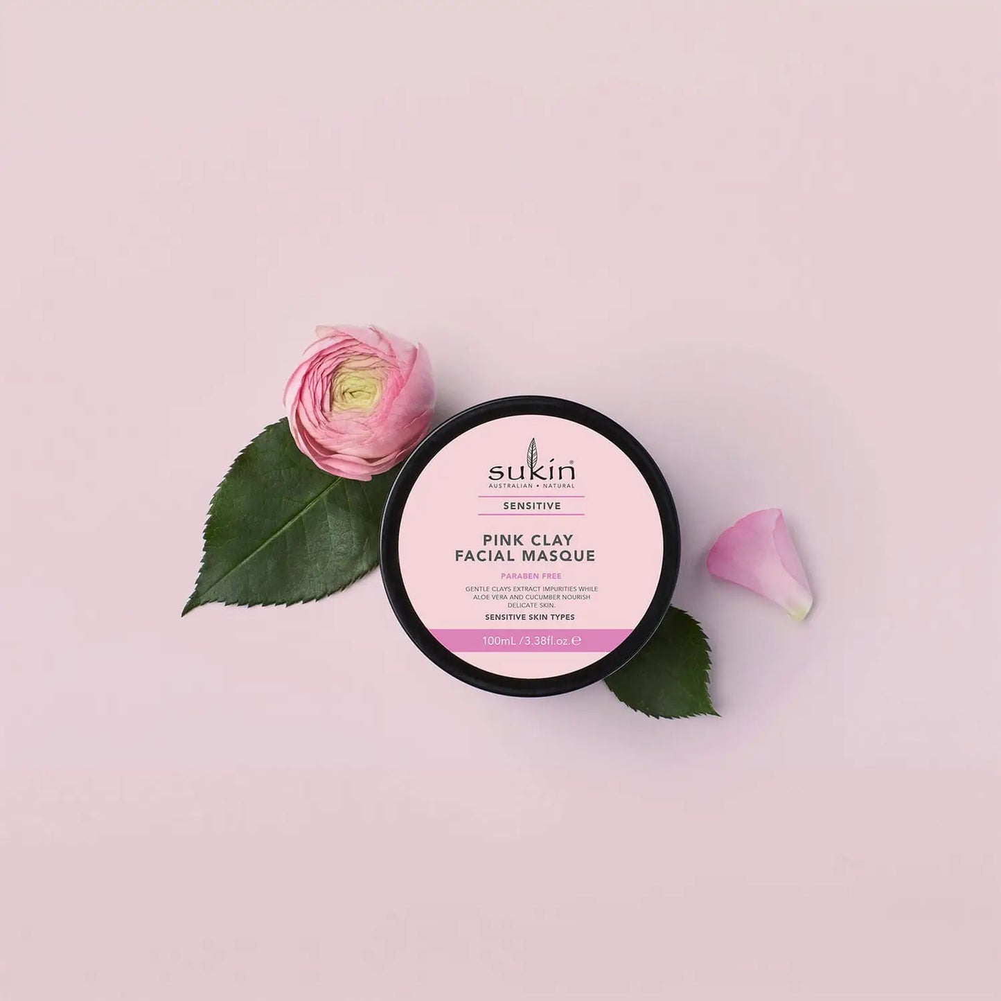 Sukin Pink Clay Sensitive Facial Mask, 3.38 Fl Oz