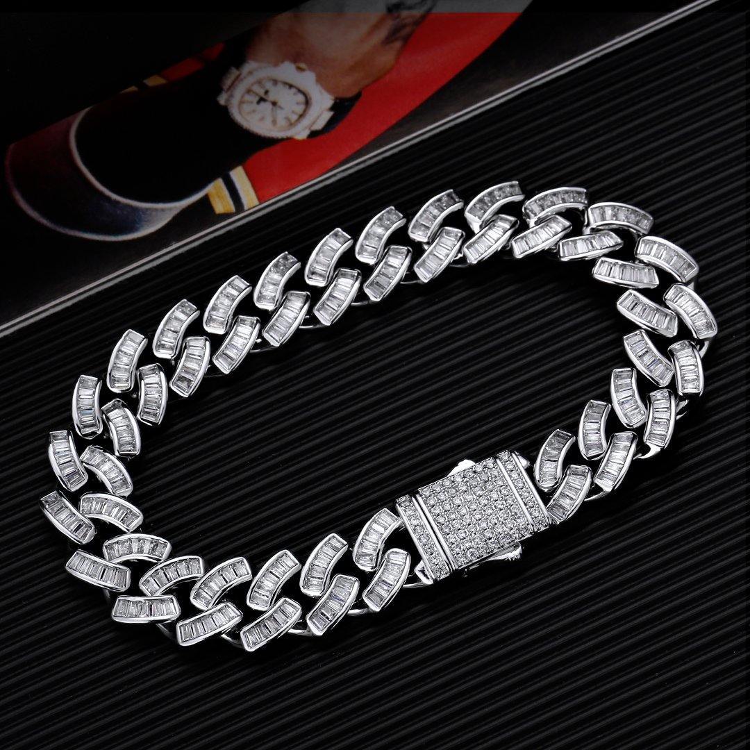 12mm Baguette CZ Mens Cuban Link Bracelet in White Gold by Bling Proud | Urban Jewelry Online Store