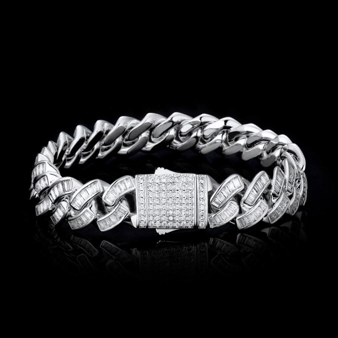 12mm Baguette CZ Mens Cuban Link Bracelet in White Gold by Bling Proud | Urban Jewelry Online Store
