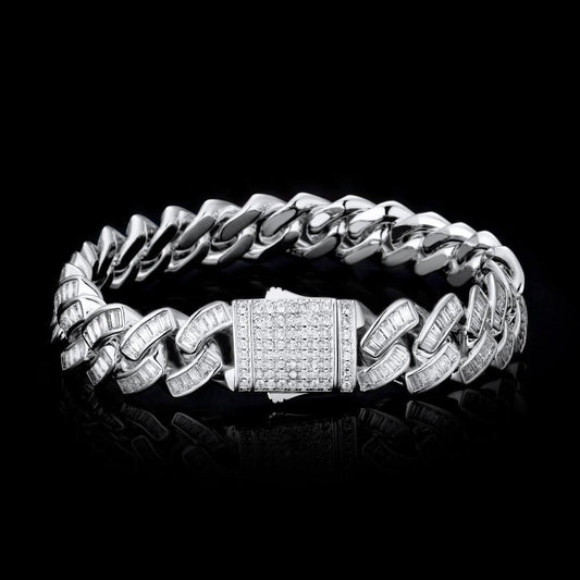 12mm Baguette CZ Mens Cuban Link Bracelet in White Gold by Bling Proud | Urban Jewelry Online Store