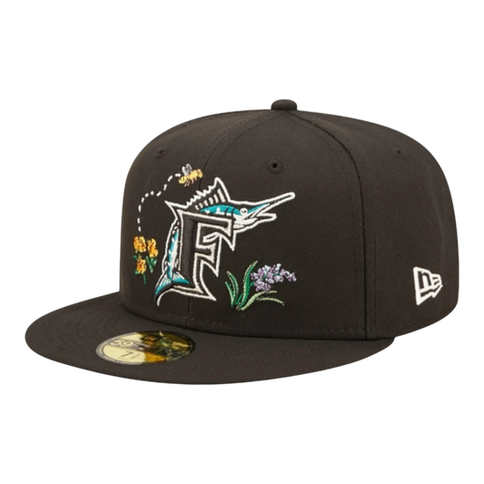 New Era Florida Marlins Watercolor Floral Men Fitted Hat Black