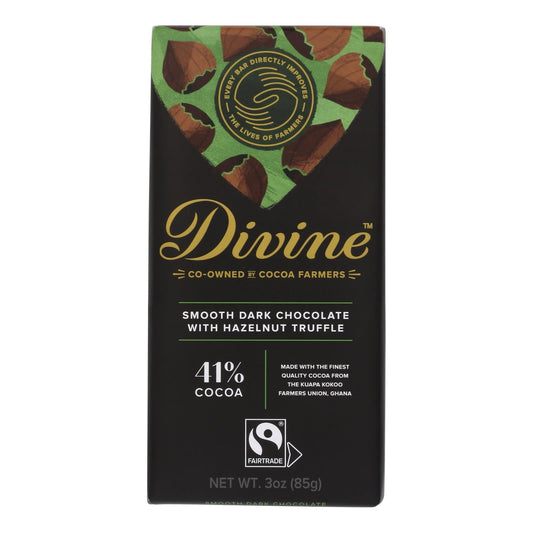 Divine Bar Dark Chocolate Hazelnut Truffle - 3 Oz. (Case of 12)