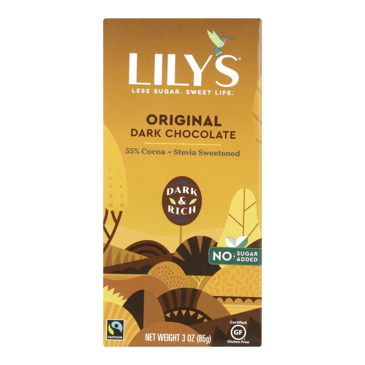 Lily's Sweets Sugar Free Dark Chocolate Bar - 55% Cocoa - Original - 3 Oz (Case of 12 Bars)