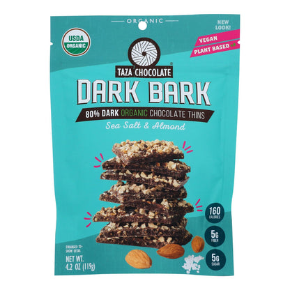 Taza Sea Salt Almond Organic Dark Chocolate Bark - Case of 12 - 4.2 oz Bars