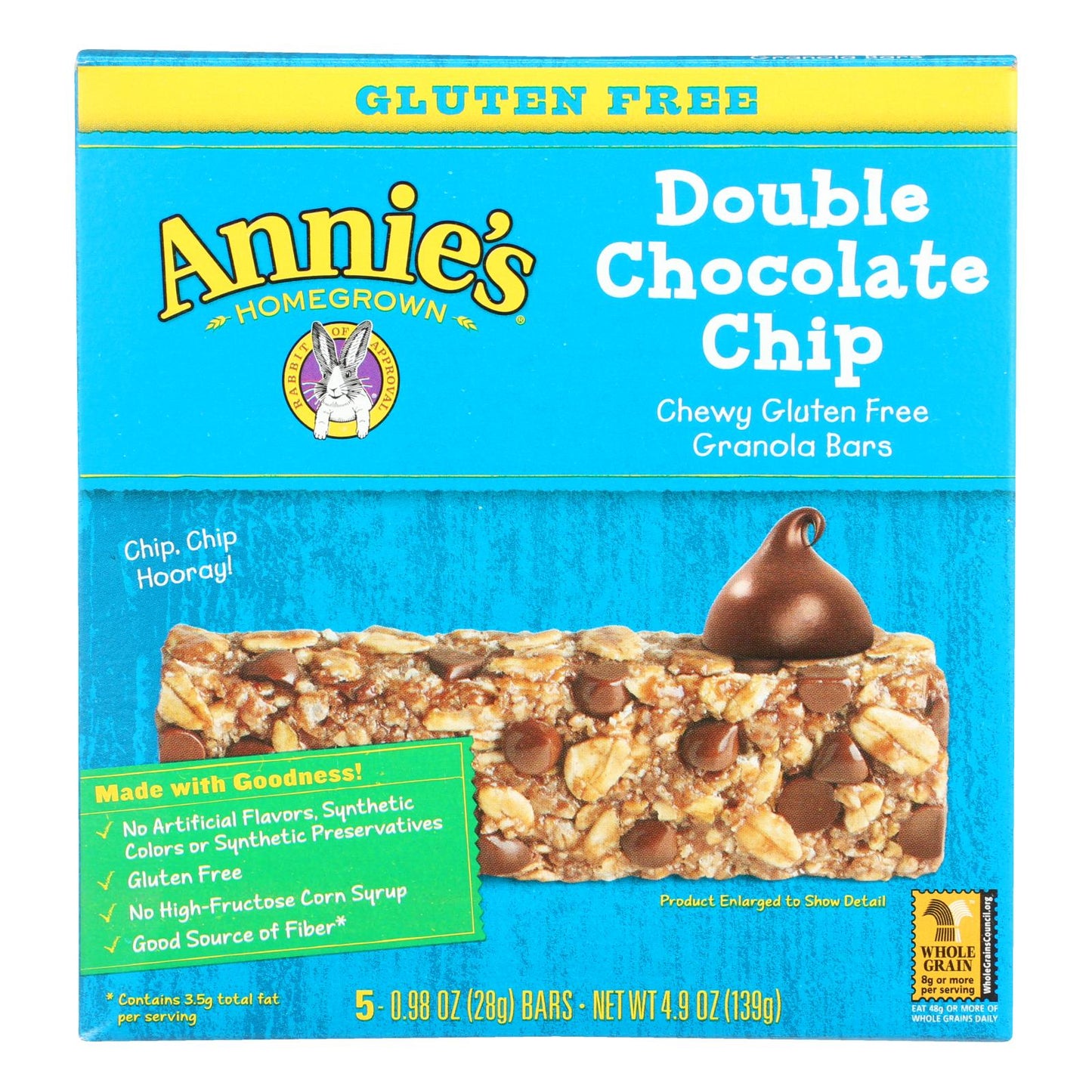 Annie's Homegrown Gluten-Free Double Chocolate Chip Granola Bars - Case of 12 - 4.9 Oz. Each