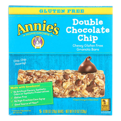 Annie's Homegrown Gluten-Free Double Chocolate Chip Granola Bars - Case of 12 - 4.9 Oz. Each