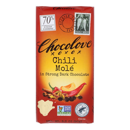 Chocolove Case of 12 - 3.2 Oz Chili Mole 70% Dark Chocolate Bars