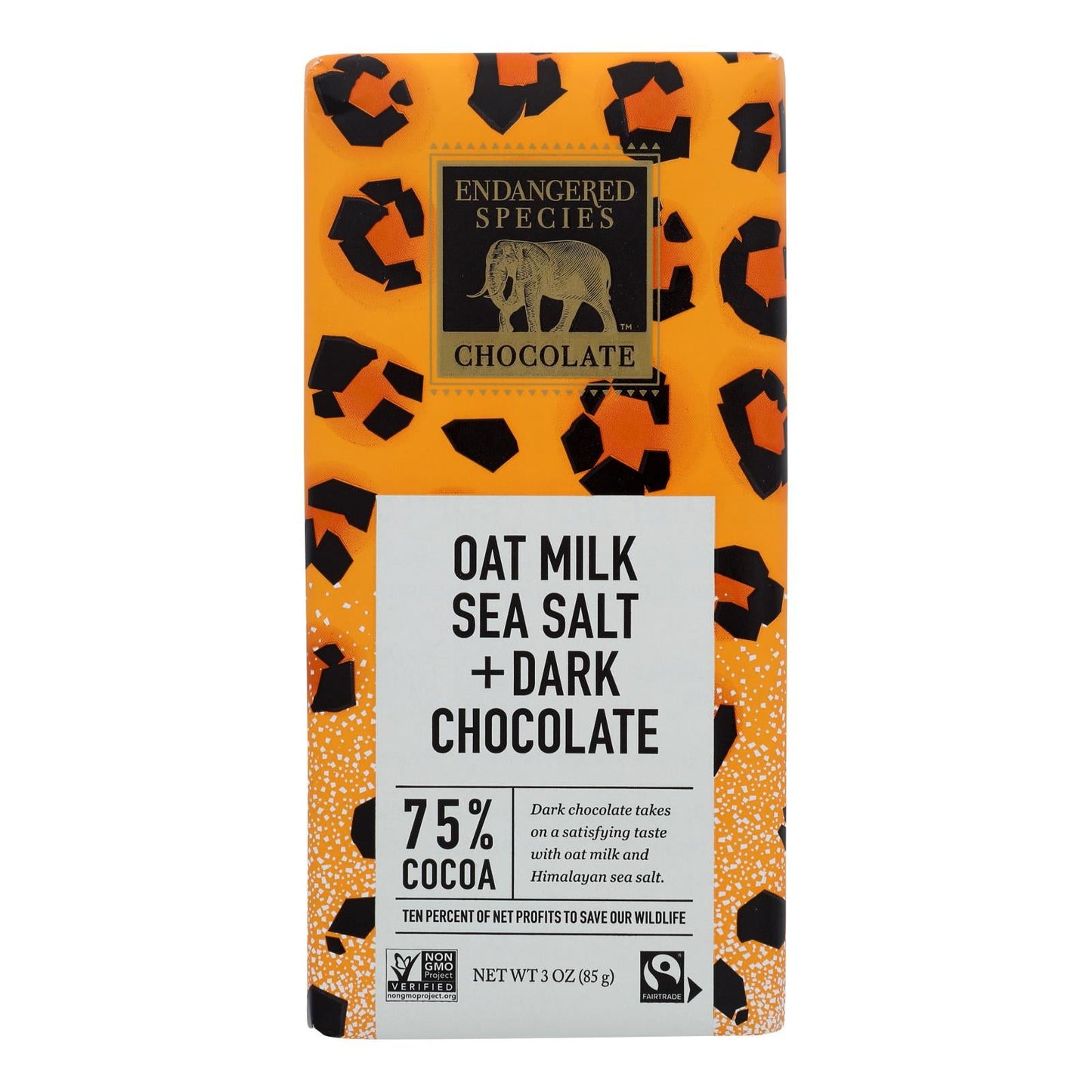 Endangered Species Dark Chocolate with Honey, Sea Salt & Oat Milk - Case of 12, 3 Oz